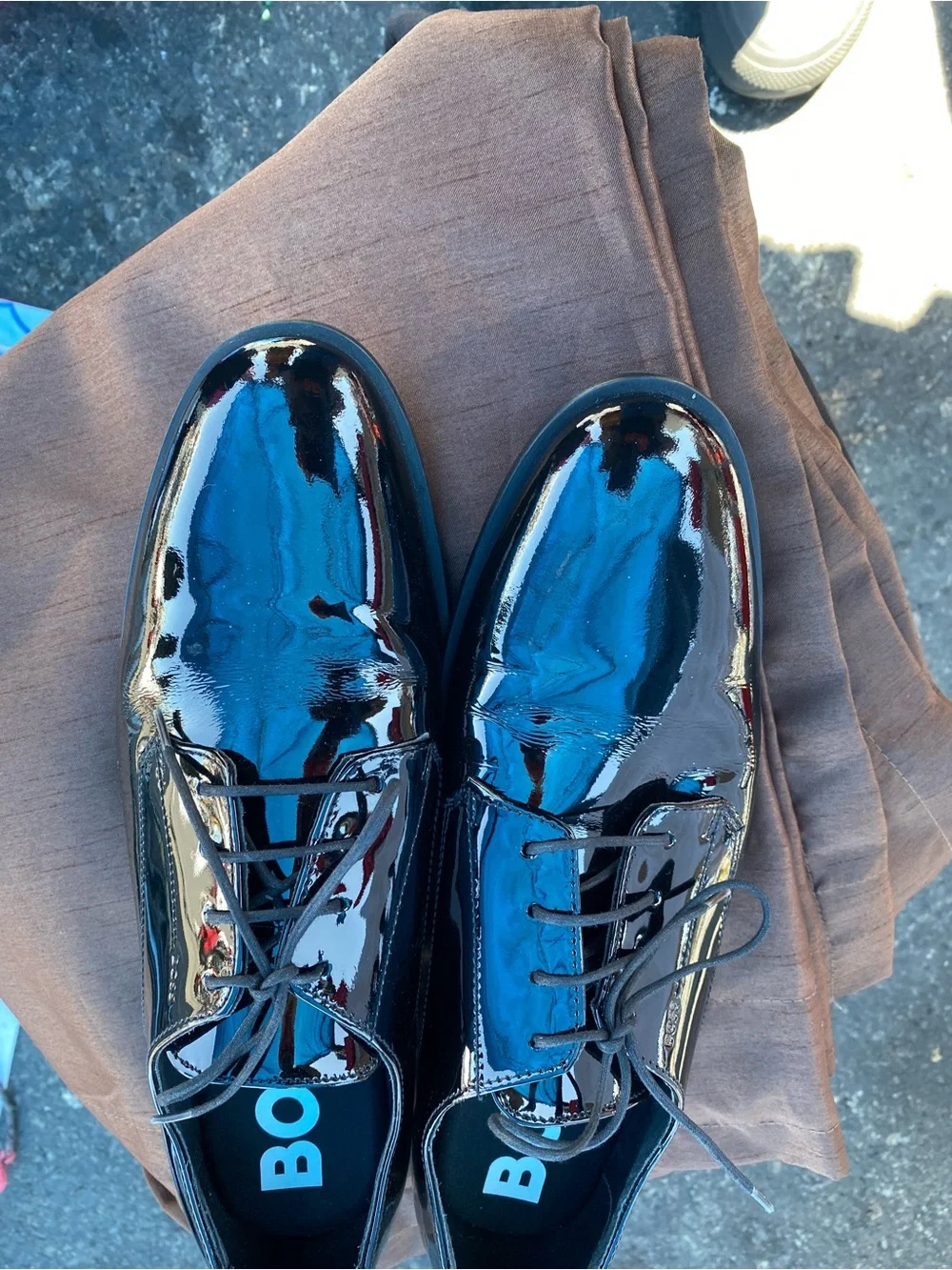 Boss Black Patent Leather Lace-Up Oxfords